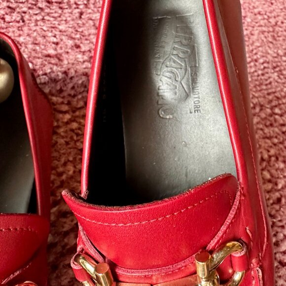 S. Ferragamo Parigi Gancini Bit Driving Loafers – Red Leather Size 6.5 fits 7.5 - Picture 3 of 5